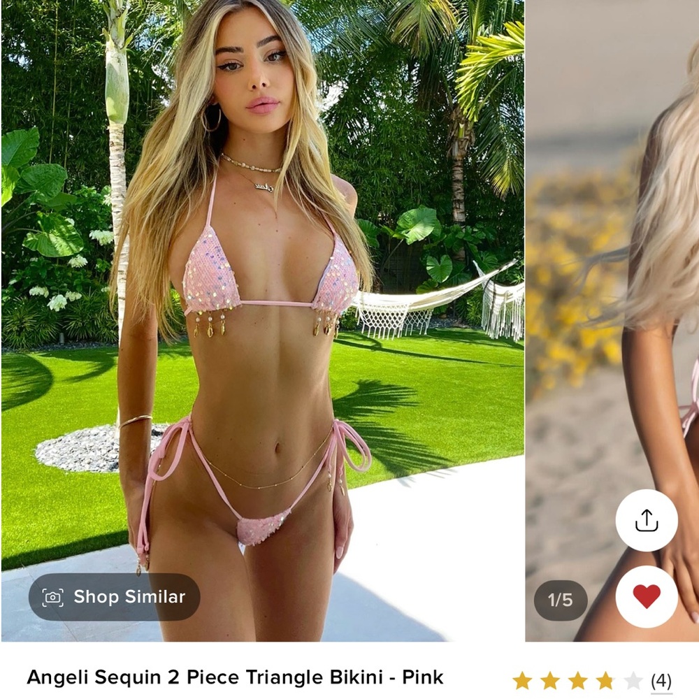 Fashion nova angeli sequin 2 piece triangle bikini pink